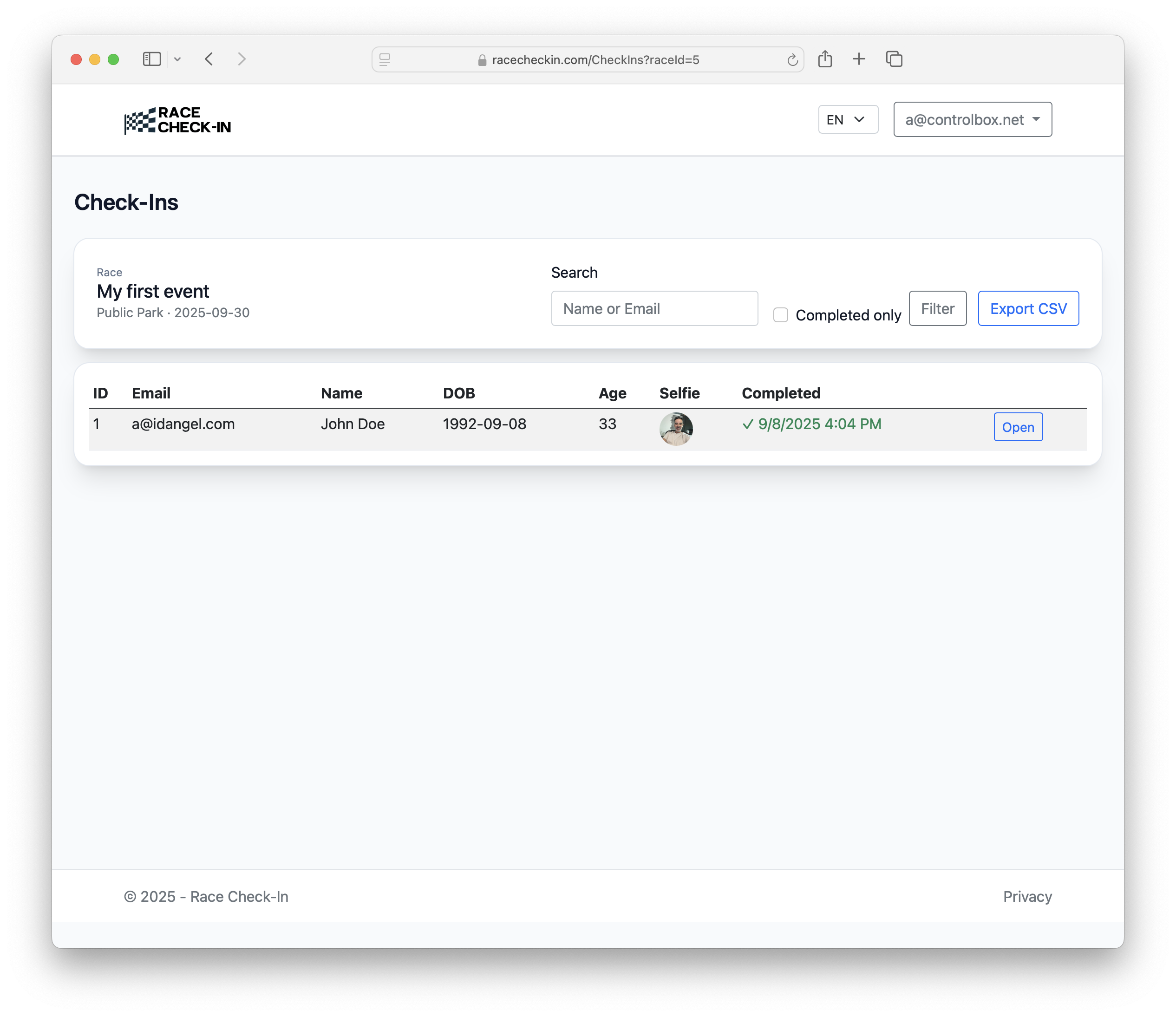Admin check-ins list