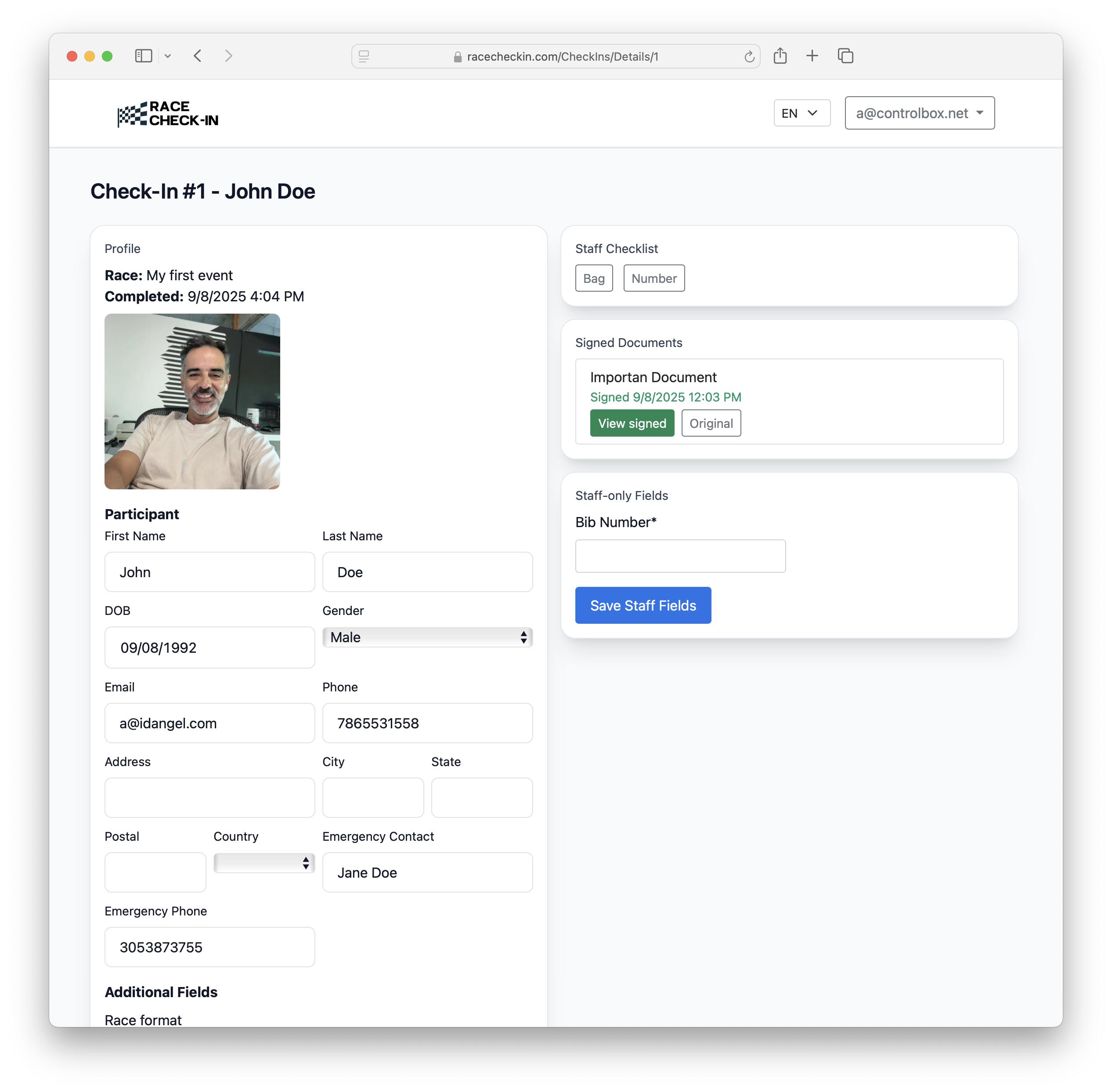 Admin check-in details