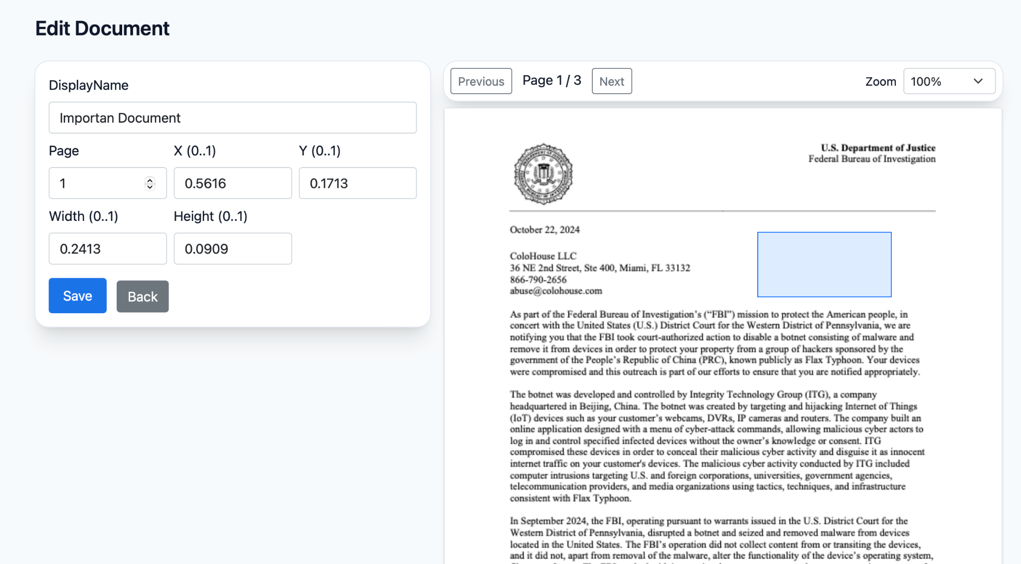 Document editor