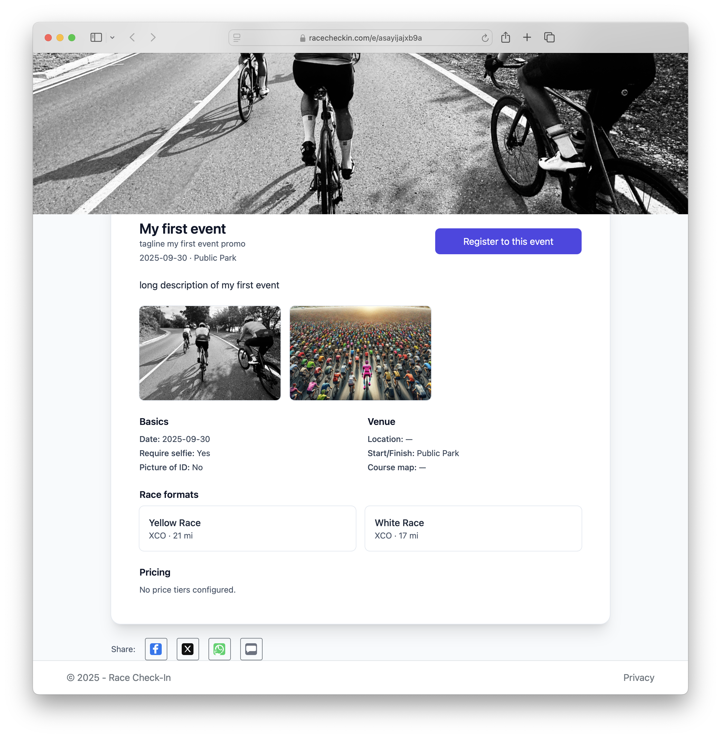 Public event landing page