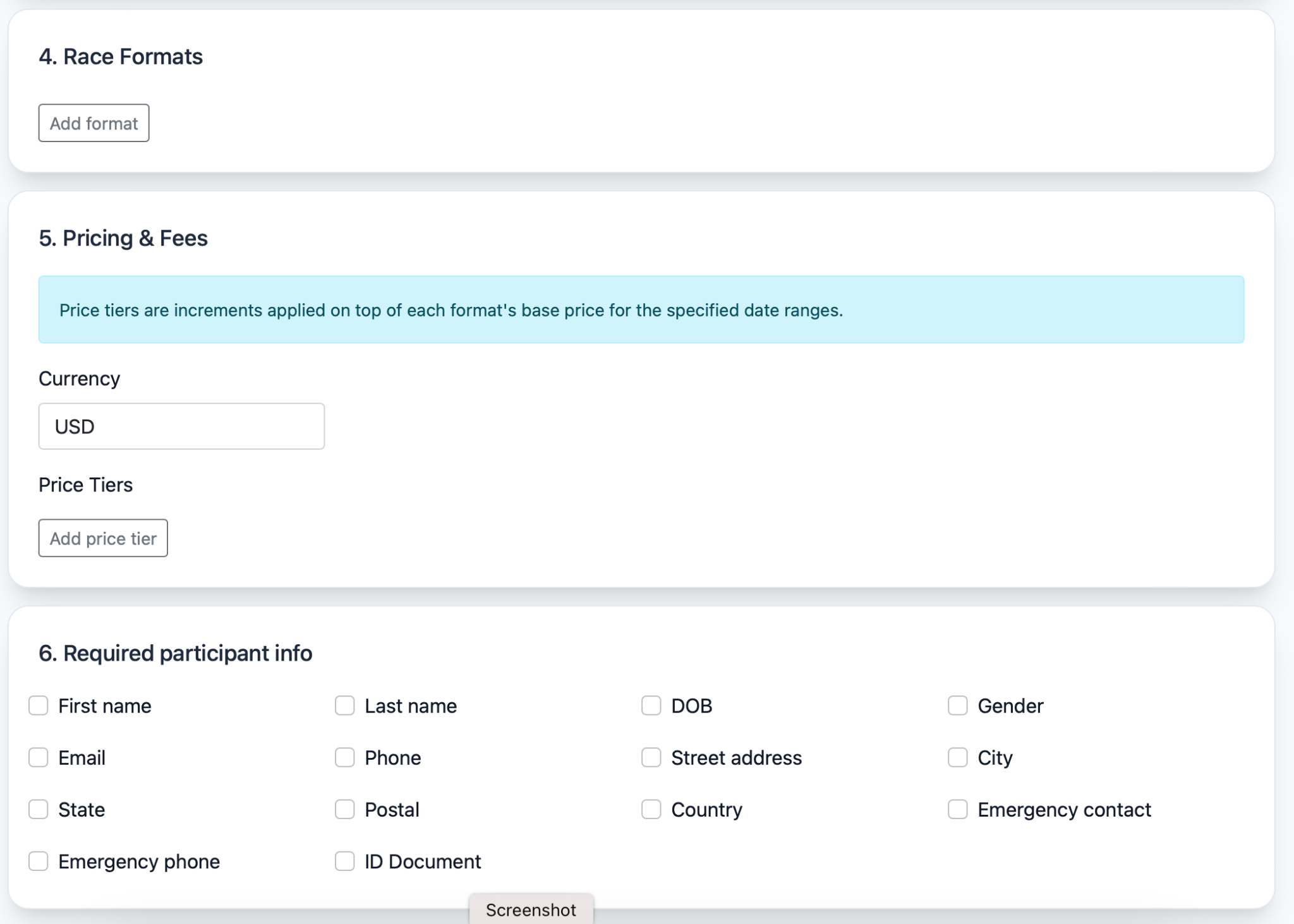 Create race step 4 formats